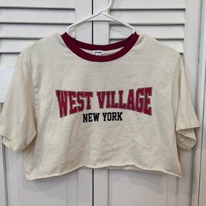 Cream and Red Women's Oversized Garage Crop Top